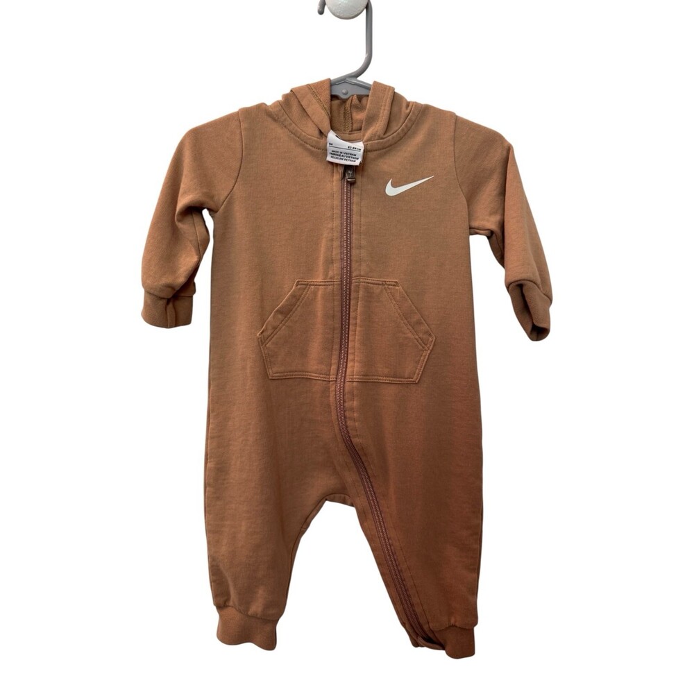 Nike Boys Zip Up Hooded Romper One-Piece Brown Size 6 Months